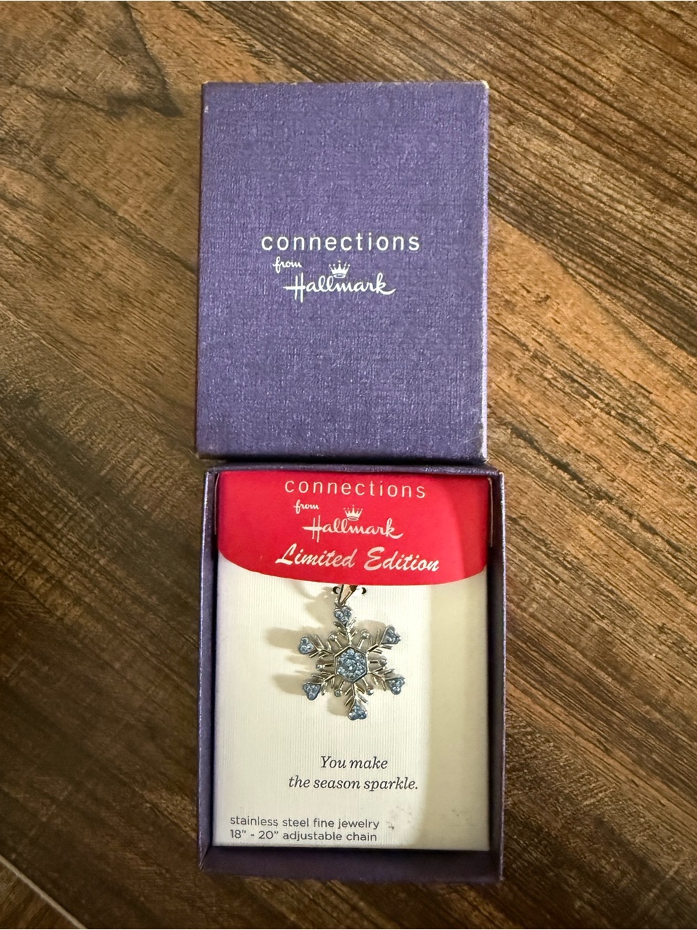 Connections from Hallmark Silver Winter Blue Snowflake Pendant Necklace NIB